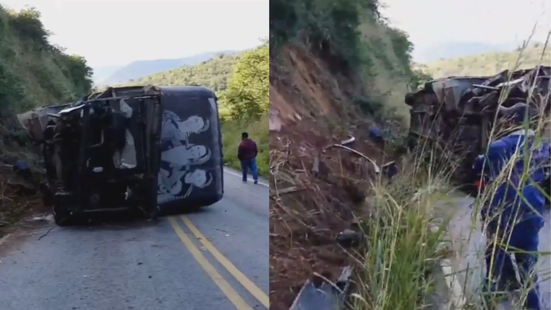 Imagem da notícia: Cerca de 14 pessoas ficam feridas após ônibus de banda de forró tombar na Bahia