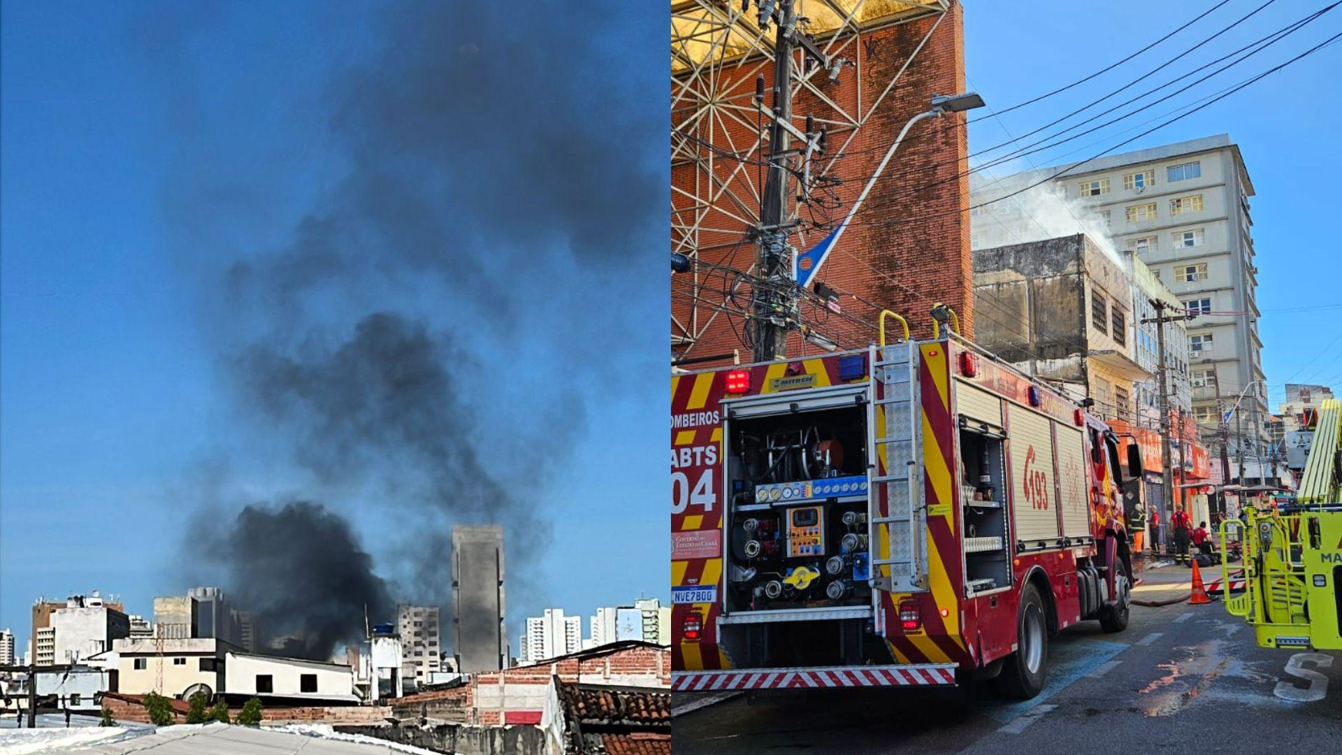 Imagem da notícia: Loja no Centro de Fortaleza é atingida por incêndio; prédio tem risco de desabamento