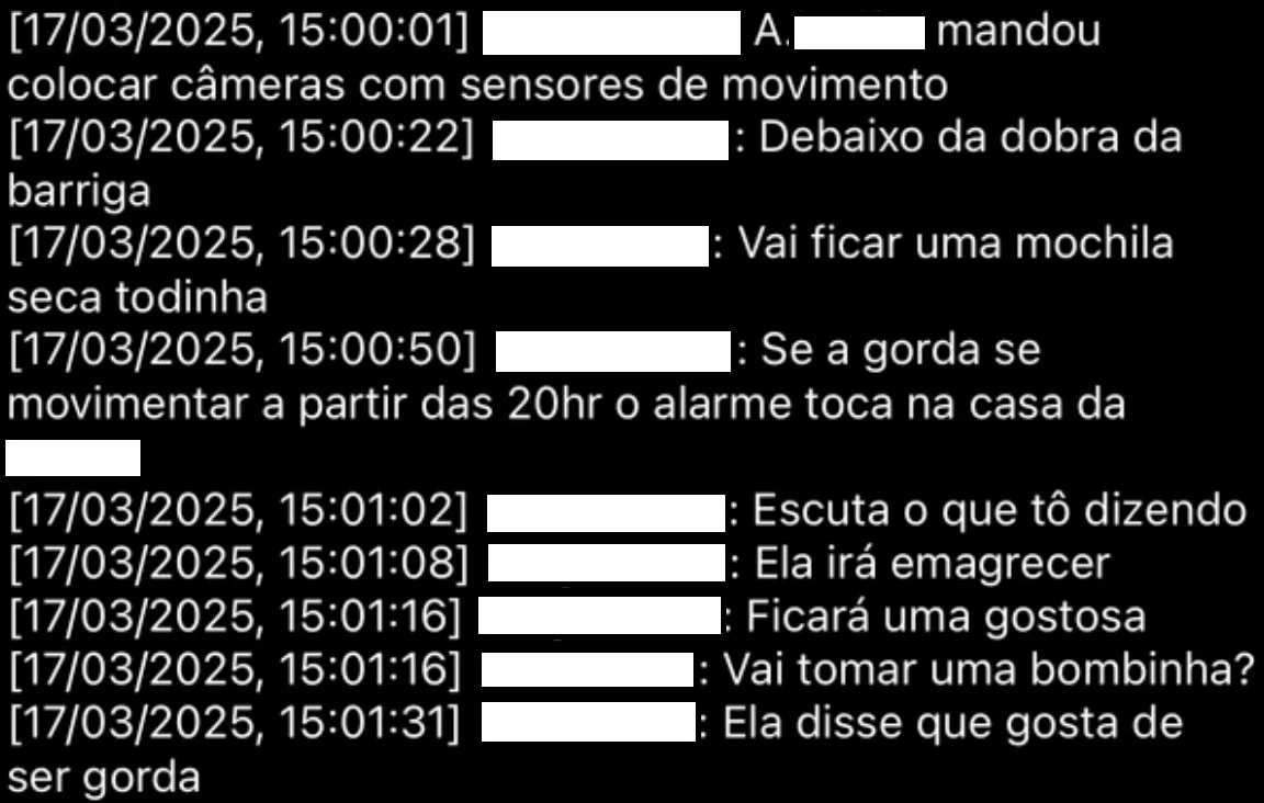 Mensagem com teor gordofóbico postado em grupo de mensagens