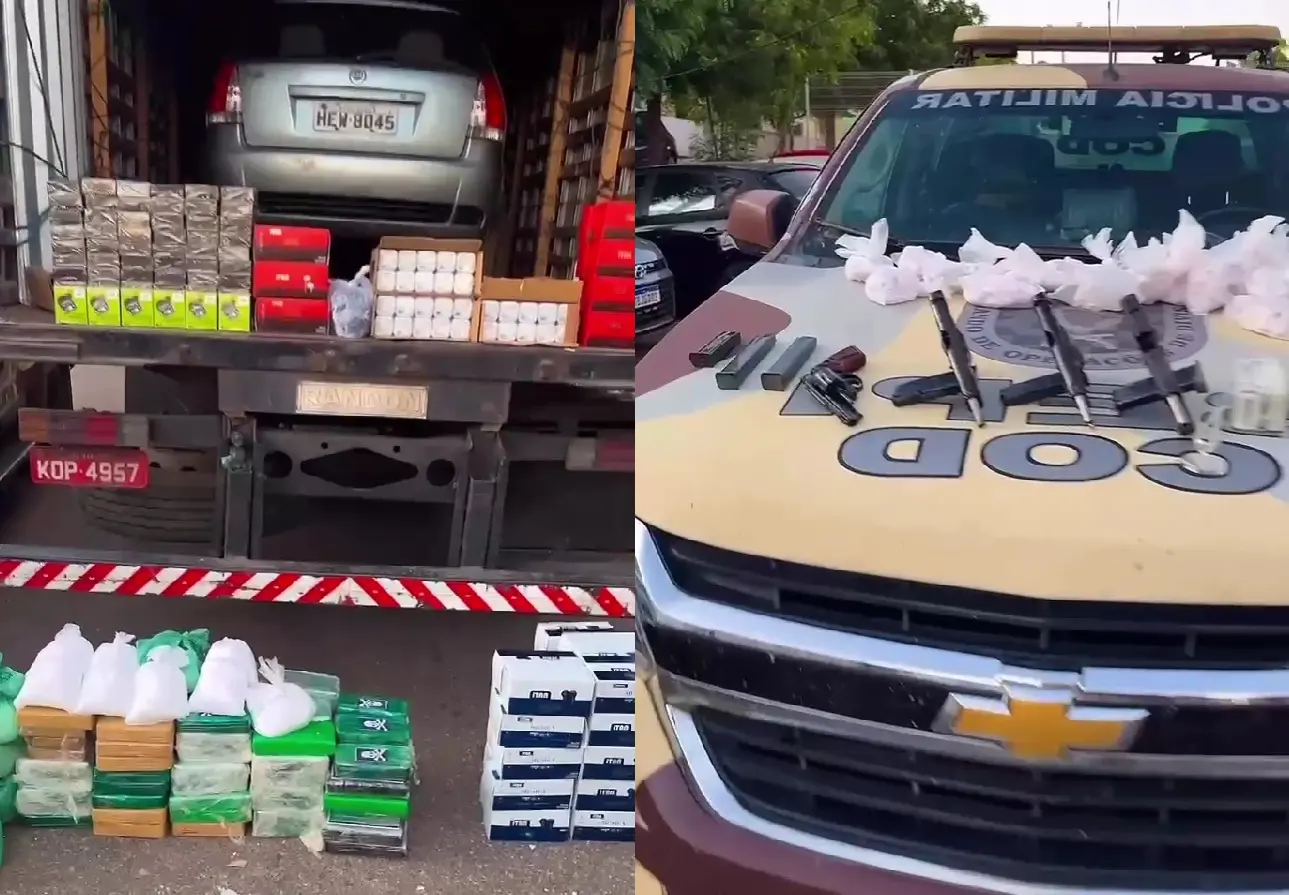 Imagem da notícia: Caminhão que veio do RJ para o Ceará com 145 kg de drogas e quatro armas é interceptado pela Polícia