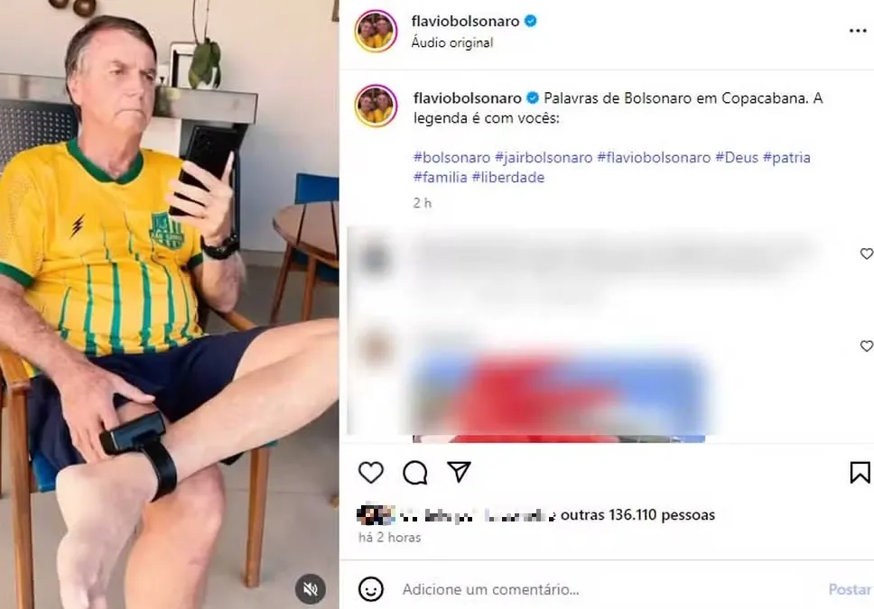 Flávio Bolsonaro postou Jair Bolsonaro falando ao telefone, de casa, durante ato em Copacabana, mas apagou horas depois
