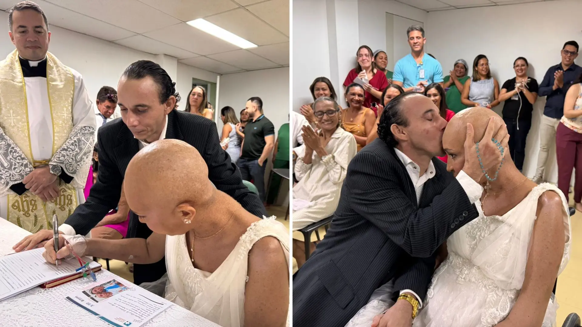 Imagem da notícia: Paciente em cuidados paliativos realiza casamento emocionante em hospital de Fortaleza; veja vídeo