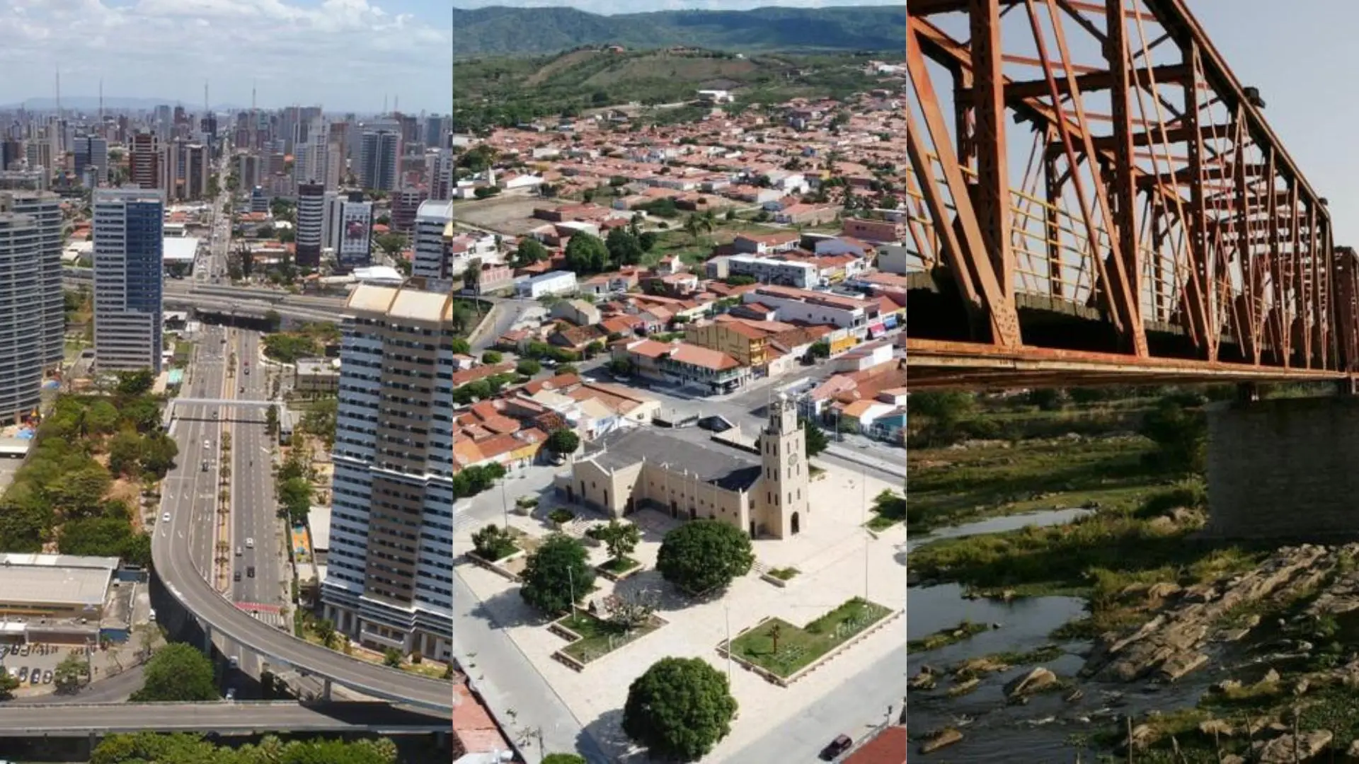 Imagem mostra montagem com cidades da Grande Fortaleza, Cariri e Sertão Central