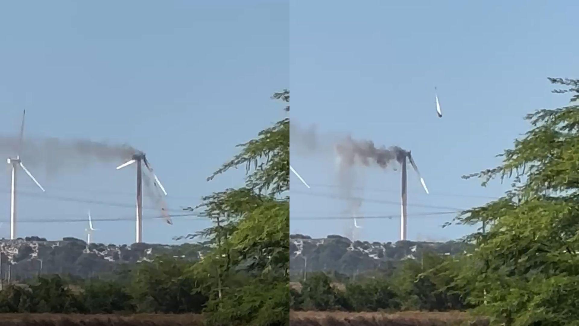 Imagem da notícia: Incêndio atinge torre eólica e lança pás em comunidade de Aracati; veja vídeo