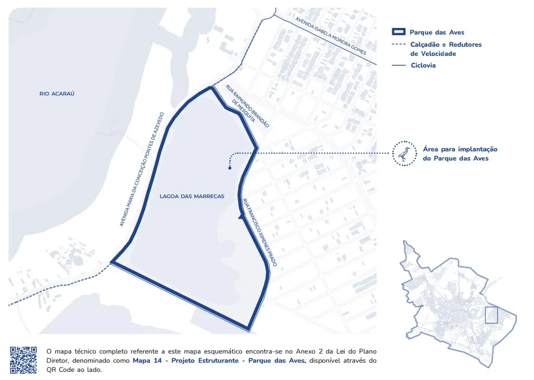 Mapa esquemático da área de intervenção do Projeto Estruturante Parque das Aves