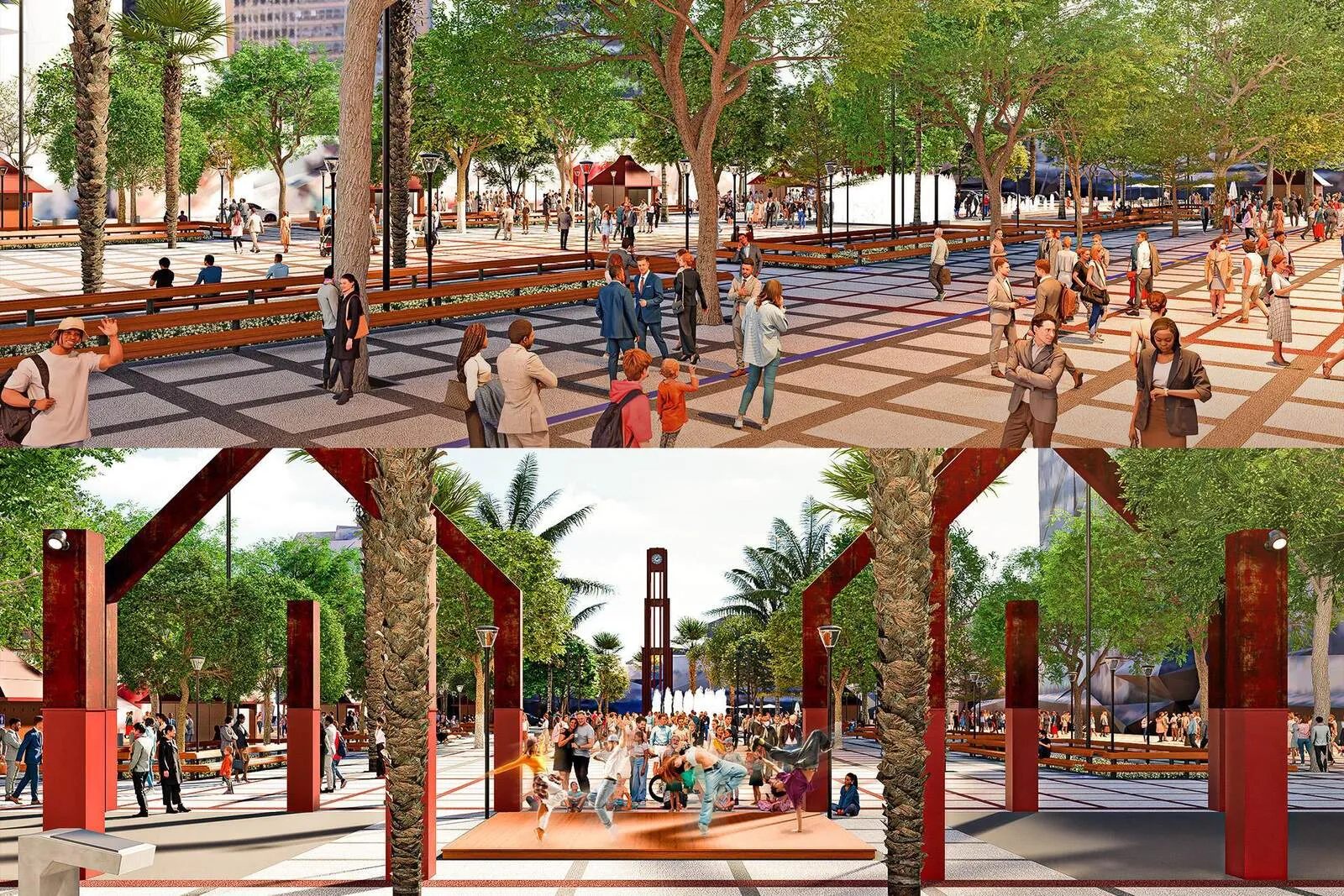 Praça reformada terá palcos fixos, novos quiosques e fonte de água interativa