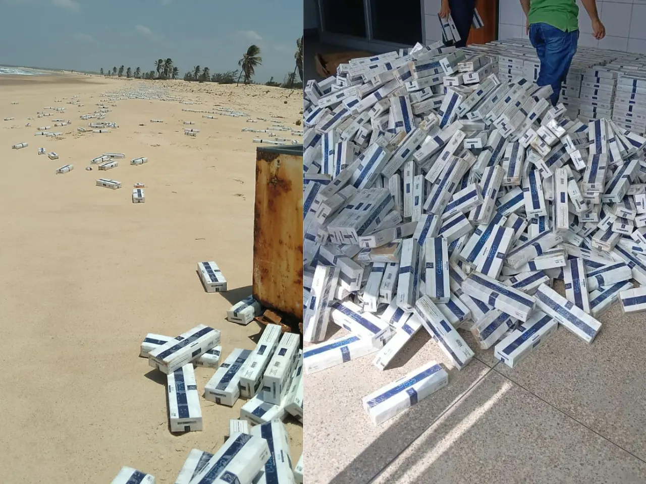 Imagem da notícia: PM apreende mais de 2 mil maços de cigarros contrabandeados do Suriname em praia do Ceará 