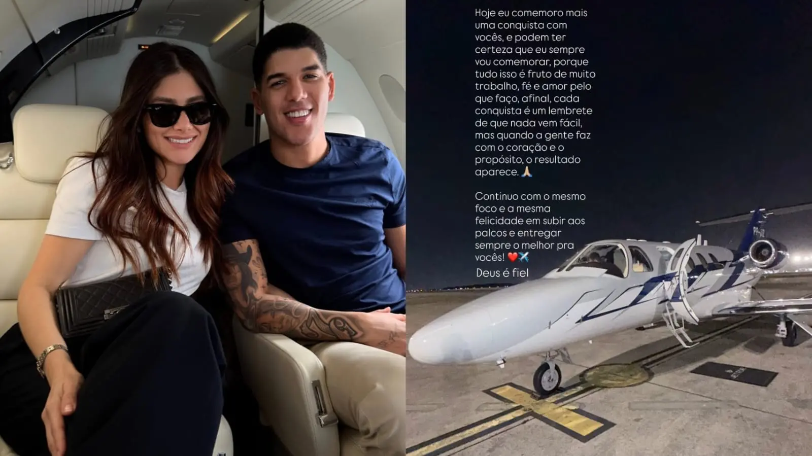 Zé Vaqueiro e Ingra Soares em aeronave comprada pelo artista