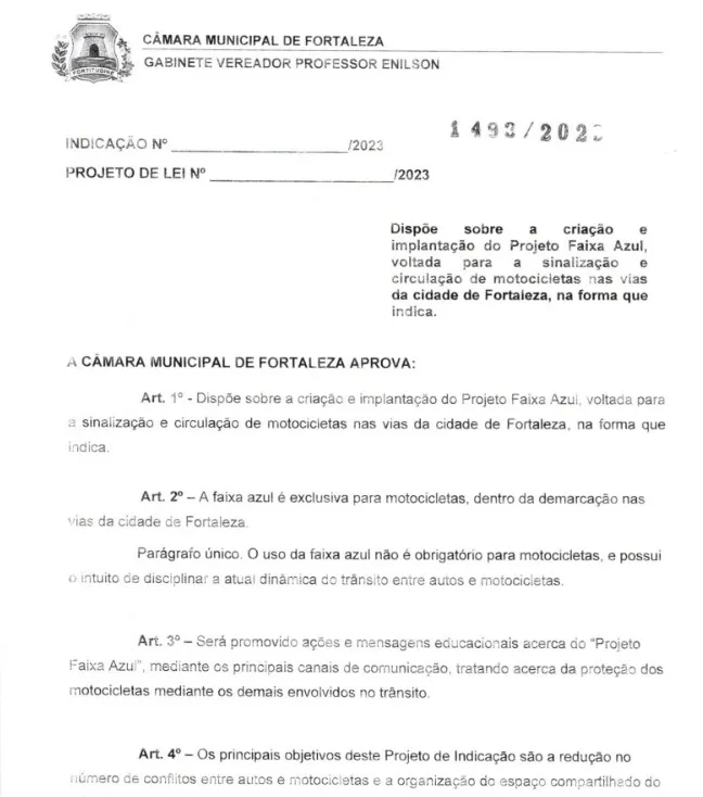 Trecho do projeto aprovado pela Câmara Municipal de Fortaleza.