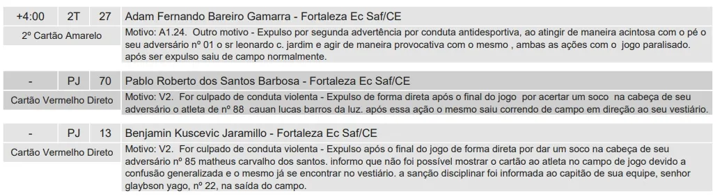 Árbitro Wilton Pereira Sampaio detalha expulsões em Fortaleza x Vasco