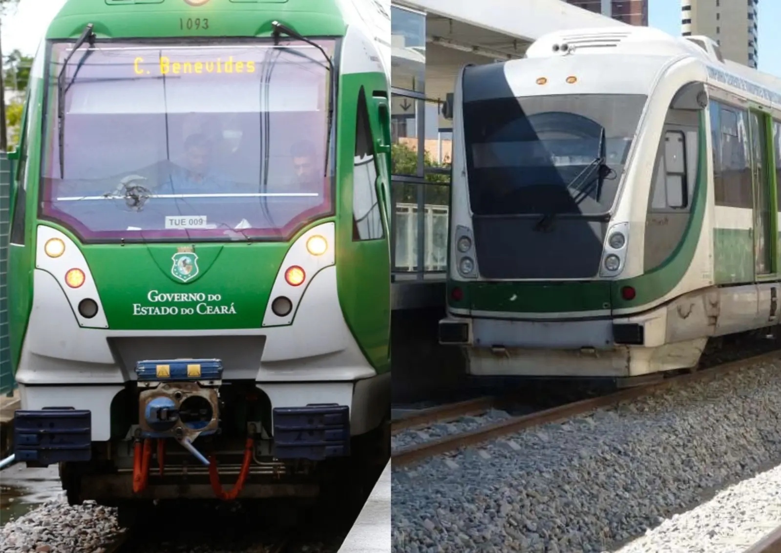 Foto que contém metrô e VLT no Ceará.