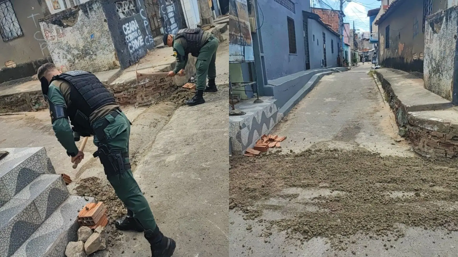 Imagem da notícia PM destrói barricada de concreto construída por criminosos em Fortaleza