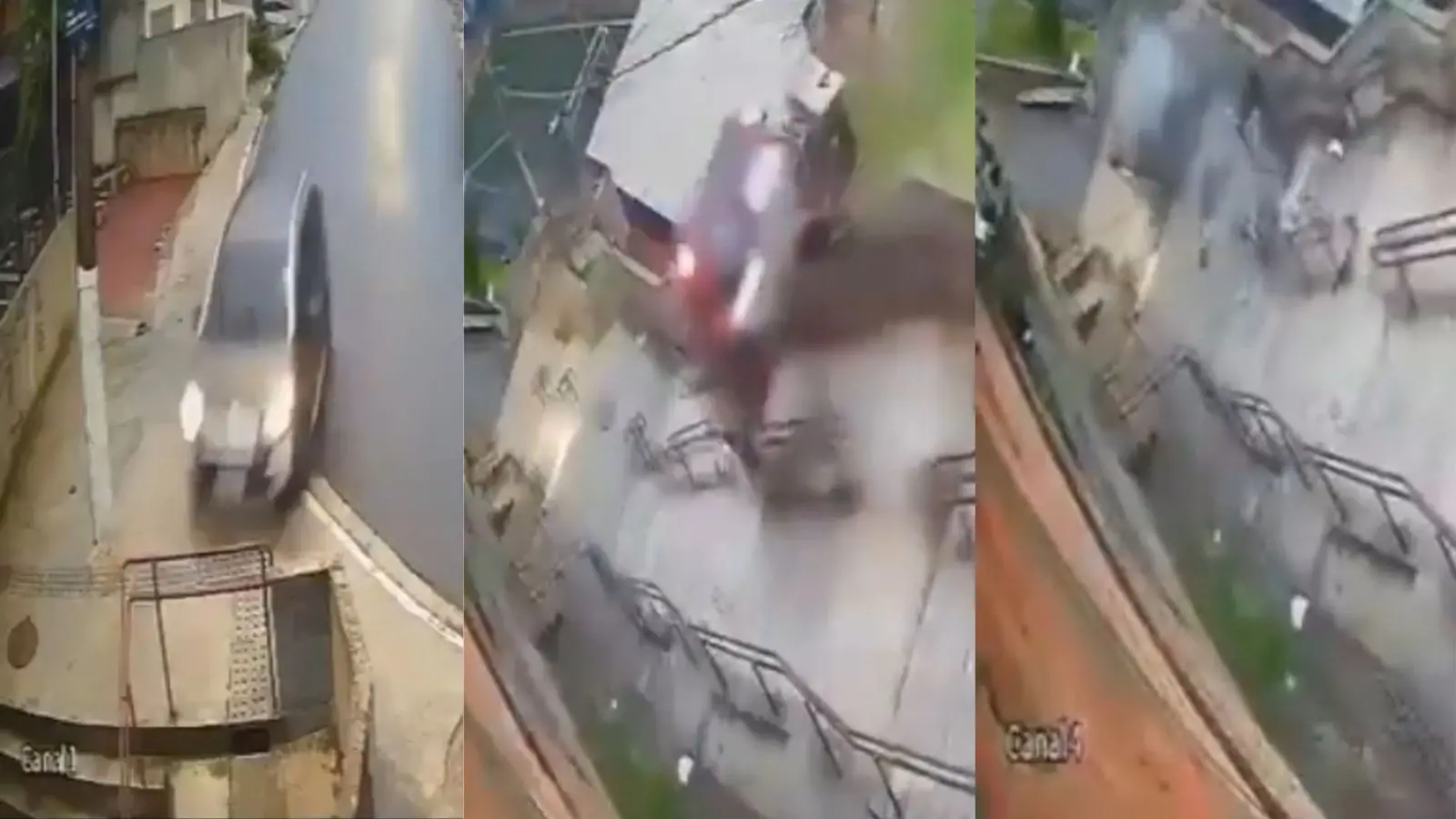 Imagem da notícia Carro 'voa' sobre escadaria em São Paulo após motorista passar mal