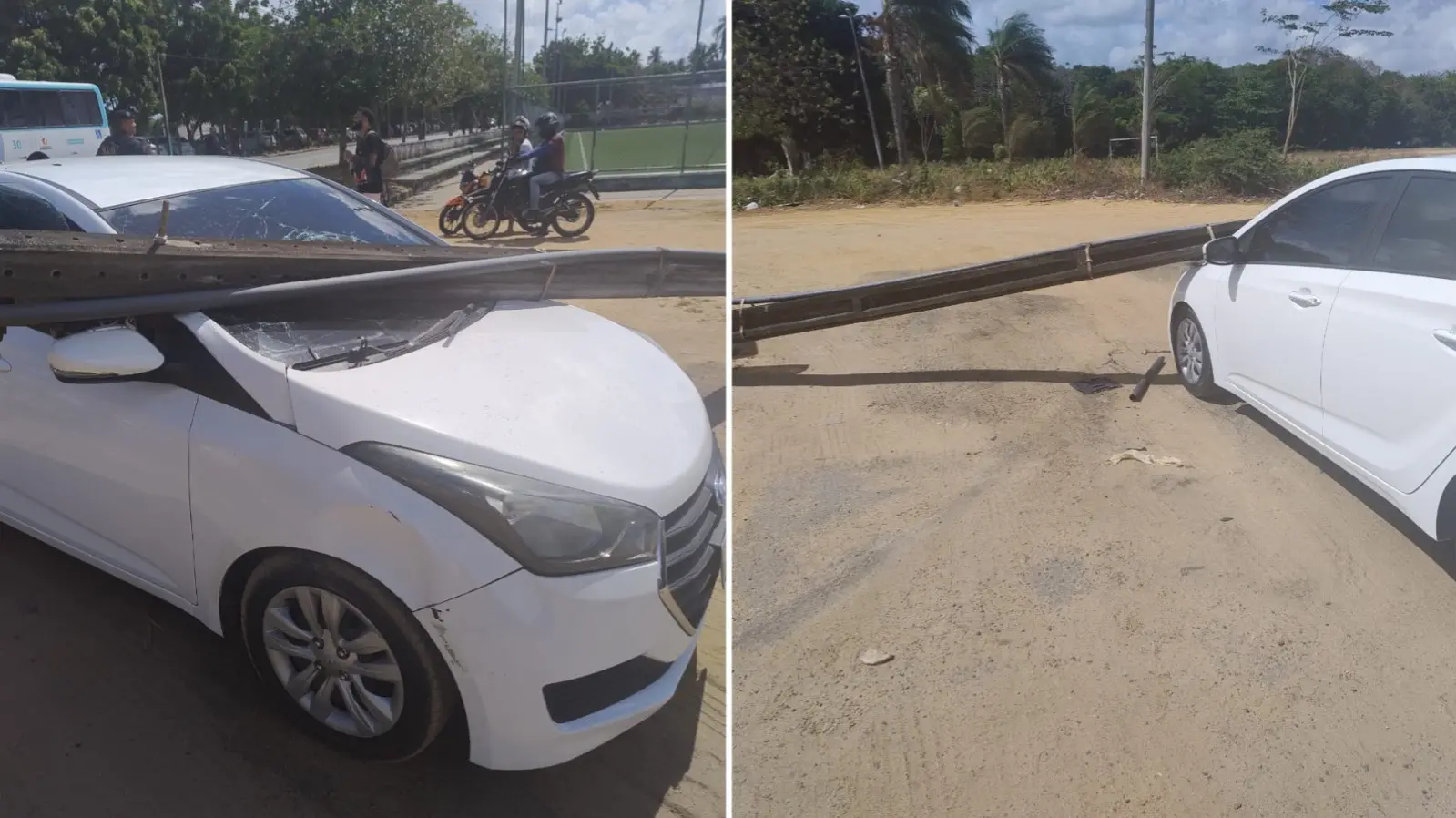 Imagem da notícia Poste municipal despenca e atinge carro na Lagoa Redonda, em Fortaleza