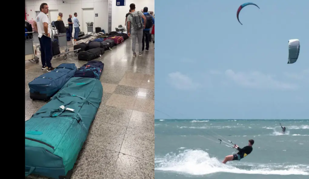 Montagem de aeroporto com e praia