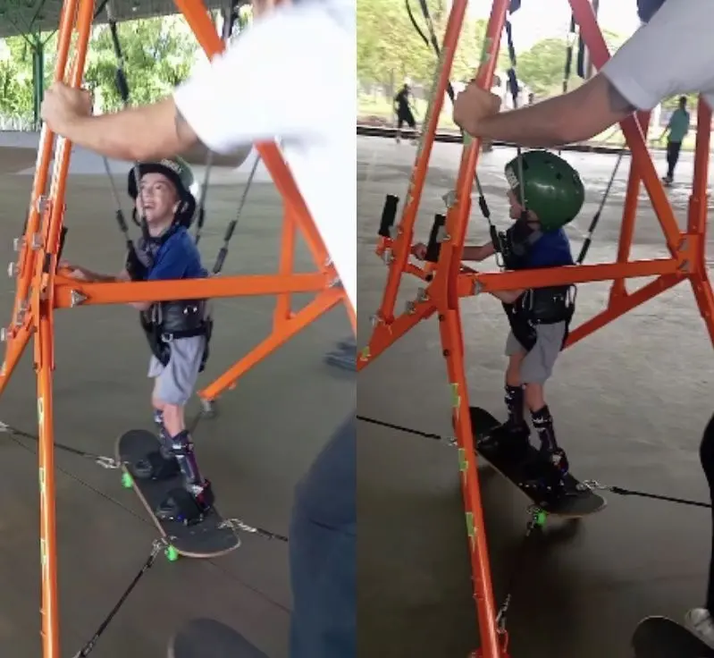 Imagem da notícia Menino com paralisia cerebral anda de skate pela 1ª vez