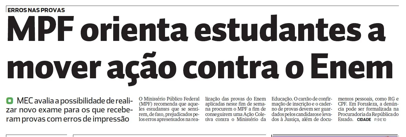 Erros de impressão marcaram aplicação do Enem 2010.