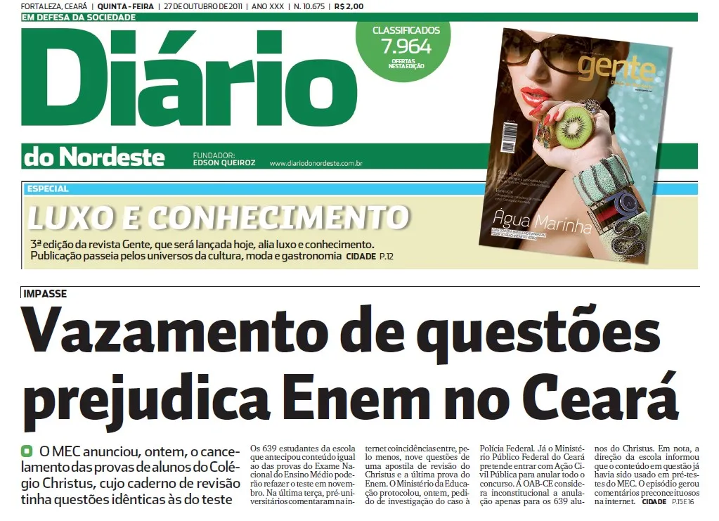 Questões de pré-teste foram vazadas por professor de colégio particular de Fortaleza.