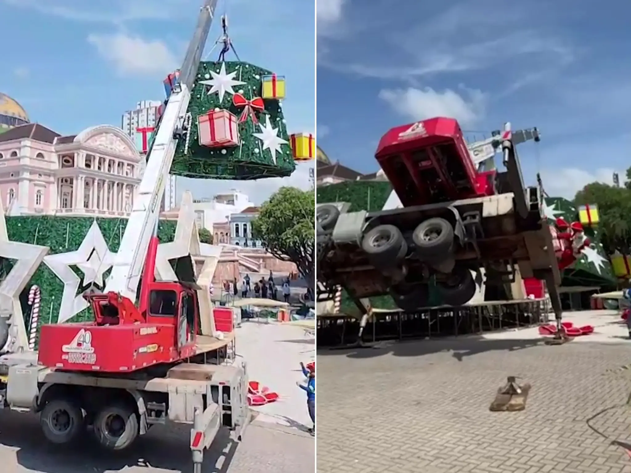 Imagem da notícia Árvore de natal mata trabalhador após guindaste tombar em Manaus