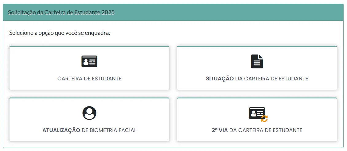 Site da Etufor, que possibilida a solicitação da carteira de estudante.