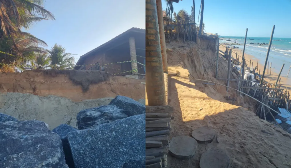 Pousada encerrou atividades após maré consumir estrutura à beira da água.