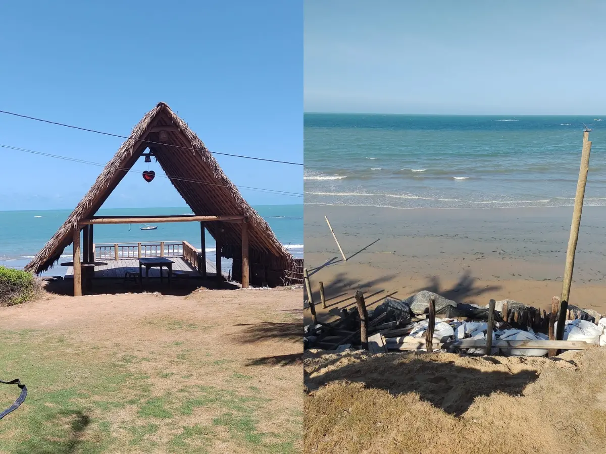 Imagem da notícia Erosão avança na Praia da Peroba, destrói pousadas e deixa família sem renda há meses