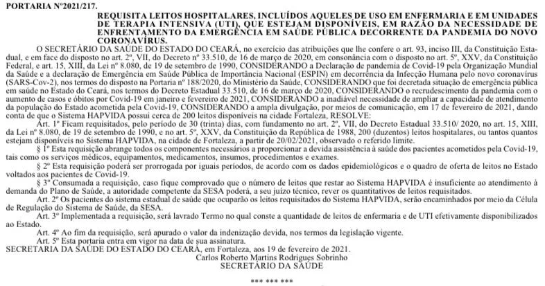 Requisição foi publicada no Diário Oficial do Estado