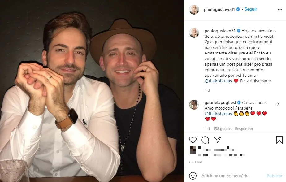 Paulo Gustavo fez texto de parabéns ao marido Thales Bretas