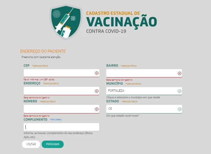 Na terceira página do cadastro, o usuário informa dados sobre sua localização.
