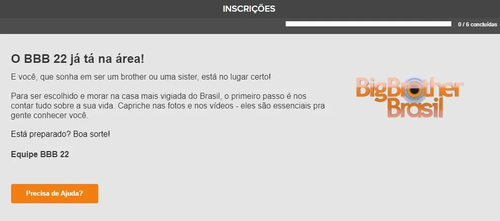 O formulário oficial de inscrição só está disponível por meio do Gshow