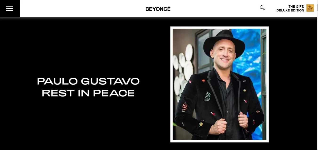 Site oficial de Beyoncé faz homenagem a Paulo Gustavo