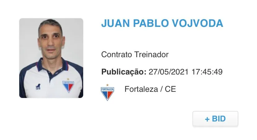 Juan Pablo Vojvoda foi regularizado no BID nesta quinta-feira (27)