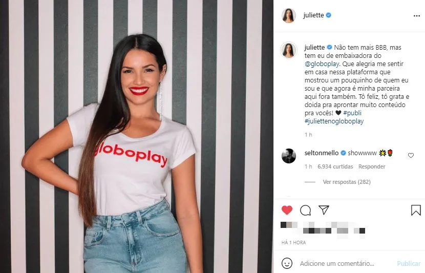 Juliette divulgou a novidade em publicação nas redes sociais