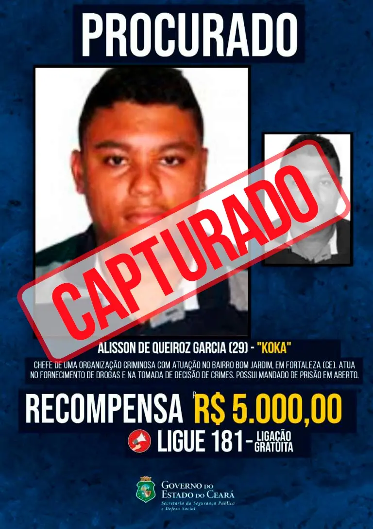 Imagem da notícia: Chefe de facção preso no Bom Jardim é o 8º alvo do Programa de Recompensa do Estado a ser localizado