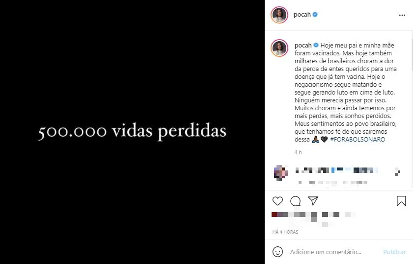 Pocah se manifestou no Instagram nesta segunda-feira (21)