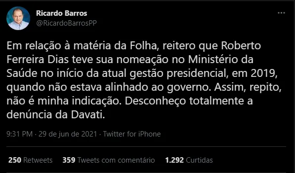 O deputado se pronunciou por meio do Twitter