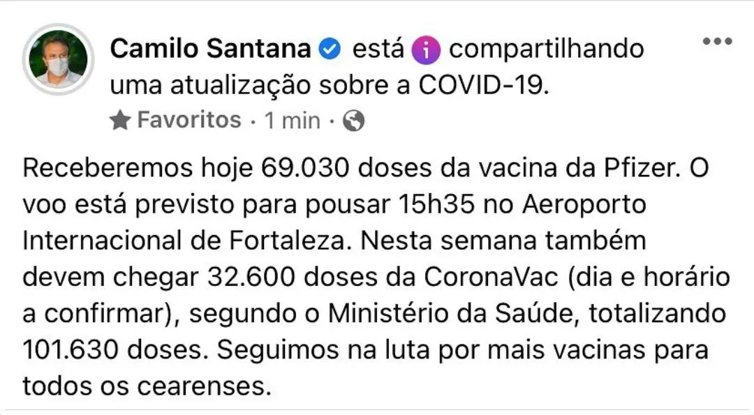 Camilo informou a chegada de novas doses através das redes sociais