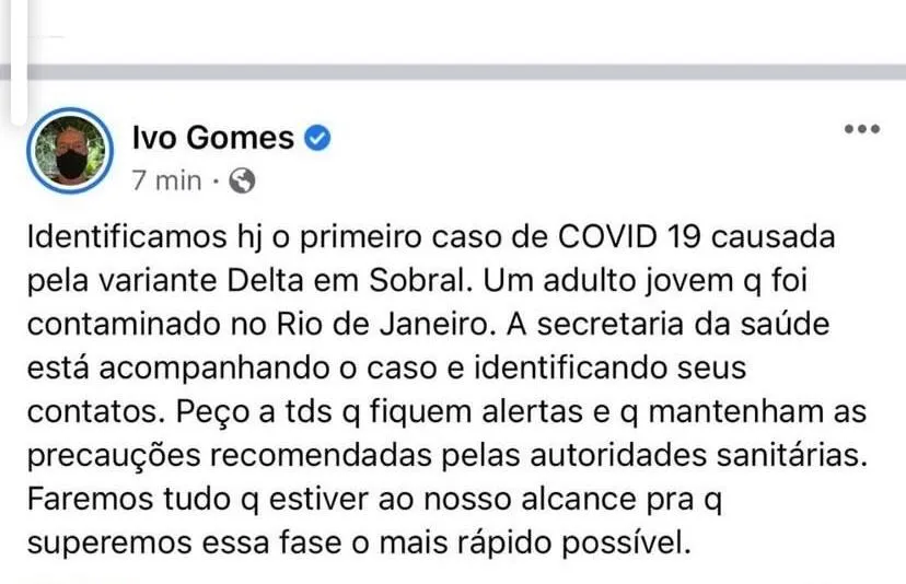 Ivo Gomes fez a publicação ainda na noite de quinta-feira (29)