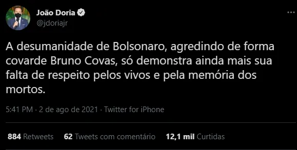 Doria rebateu as declarações de Bolsonaro