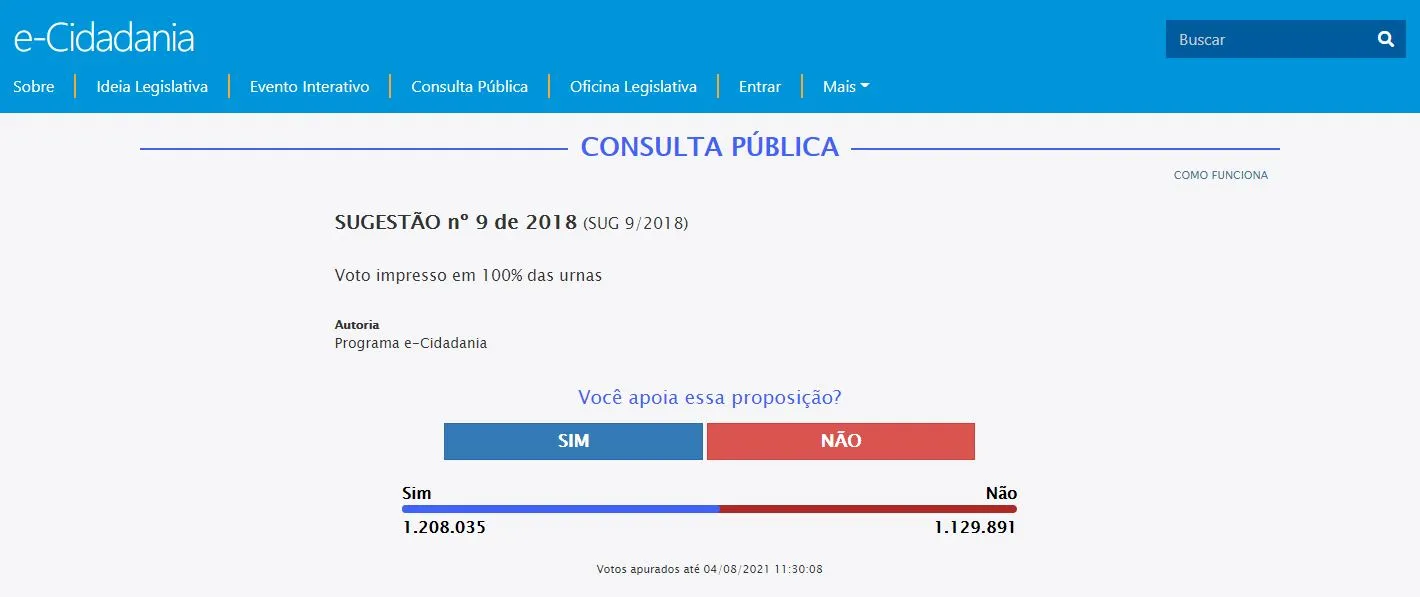 Sugestão tem votação acirrada na plataforma e-Cidadania