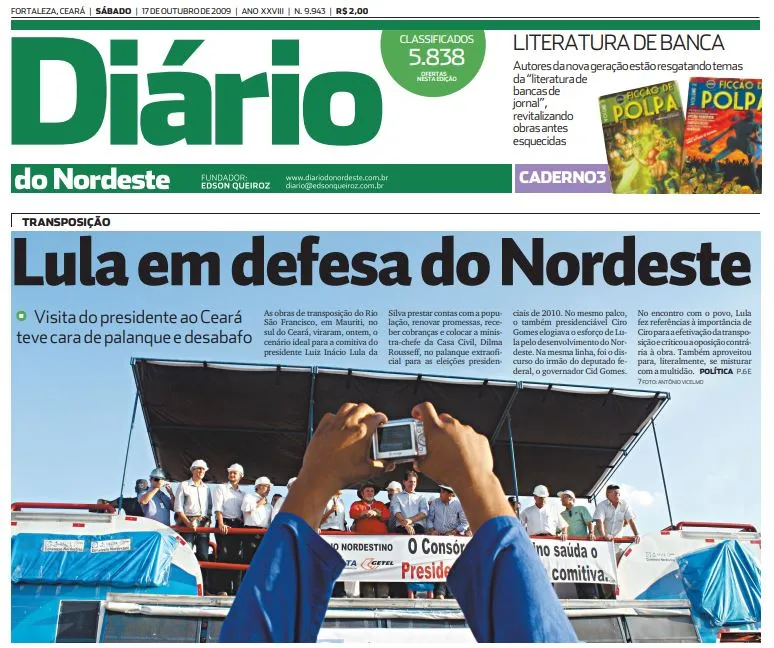 Diário do Nordeste registrou a visita do ex-presidente Lula em outubro de 2009
