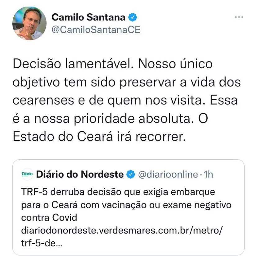 Governador lamentou a decisão do TRF-5