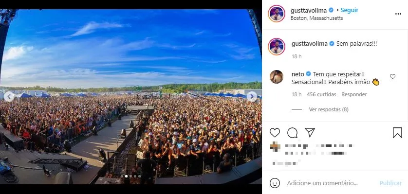 Gusttavo agradeceu o público em publicação no Instagram