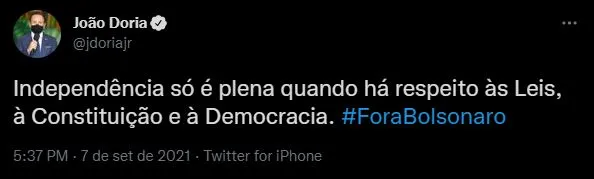 Doria publicou a hashtag 