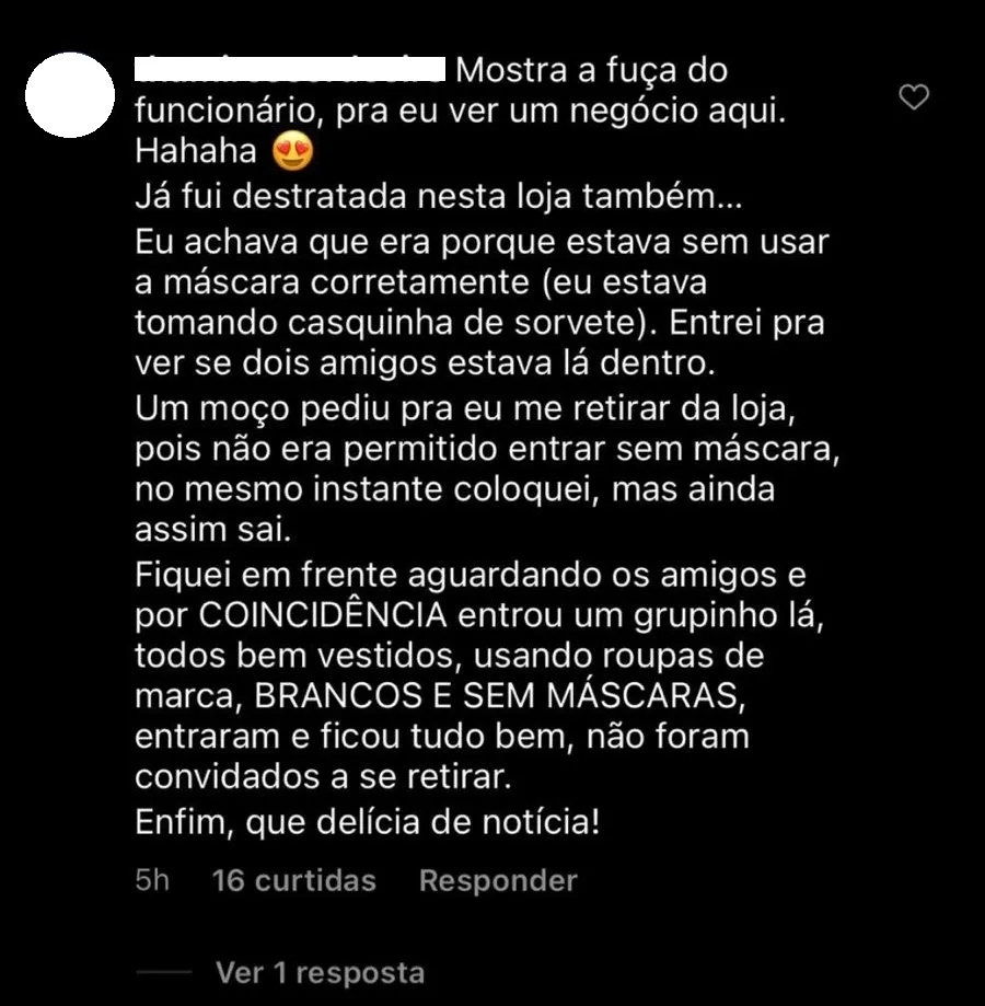 O comentário foi feito pela outra vítima nas redes sociais do Diário do Nordeste