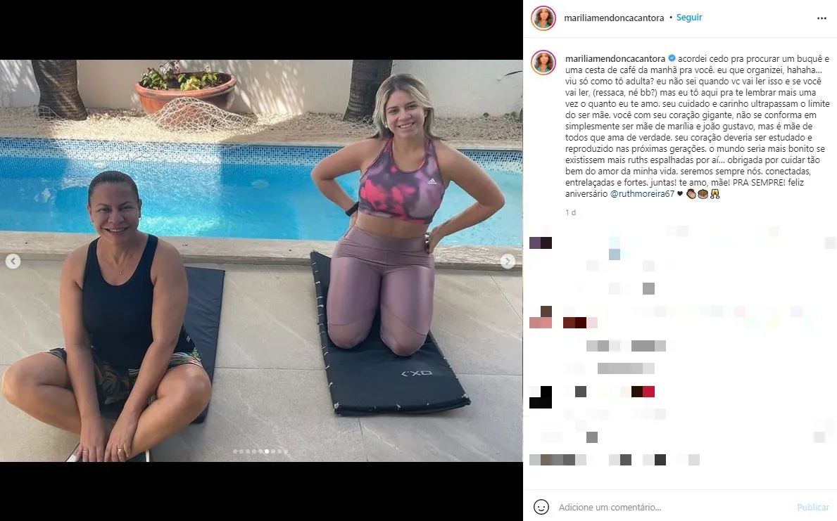 Marília e a mãe, Ruth Moreira, surgiam juntas em diversos registros nas redes sociais