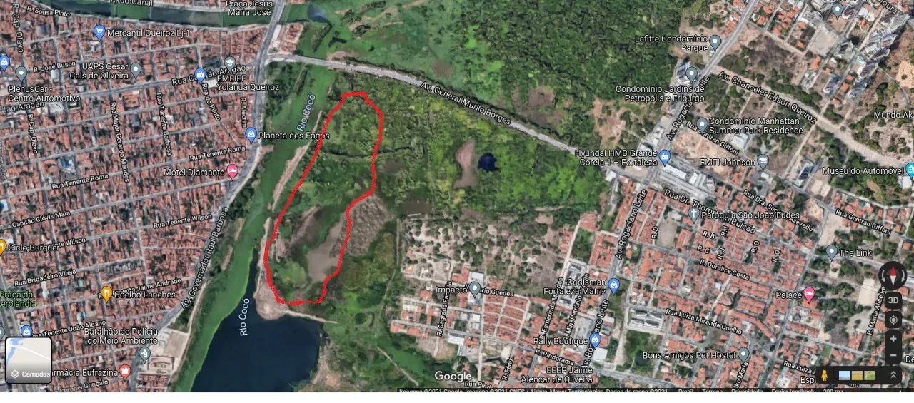 Localização estimada da ocorrência do incêndio no Parque Cocó