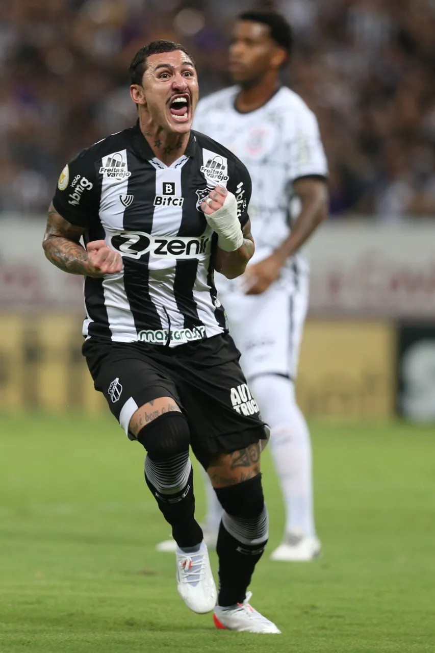 Explosão de Vina na comemoração com torcedor após marcar primeiro gol diante do Corinthians