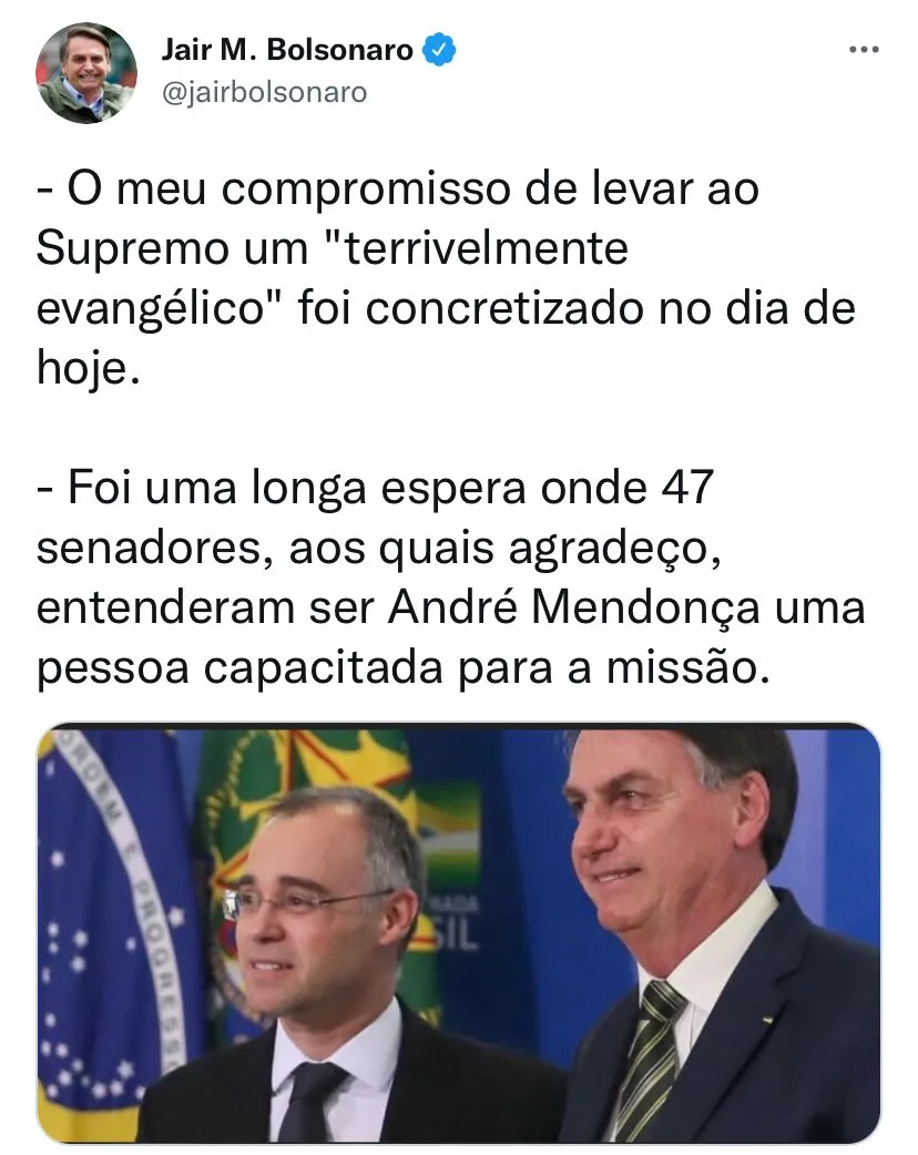 Senado aprovou indicação de André Mendonça por 47 votos a 32