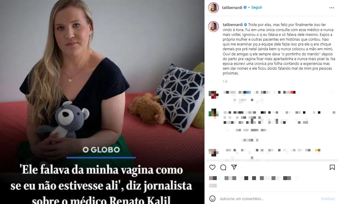 Tati Bernardi usou o Instagram para falar sobre o assunto